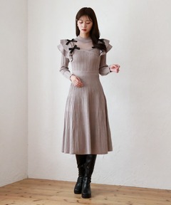 セール】バイカラーリブニットフレアワンピース（ワンピース）｜anuans