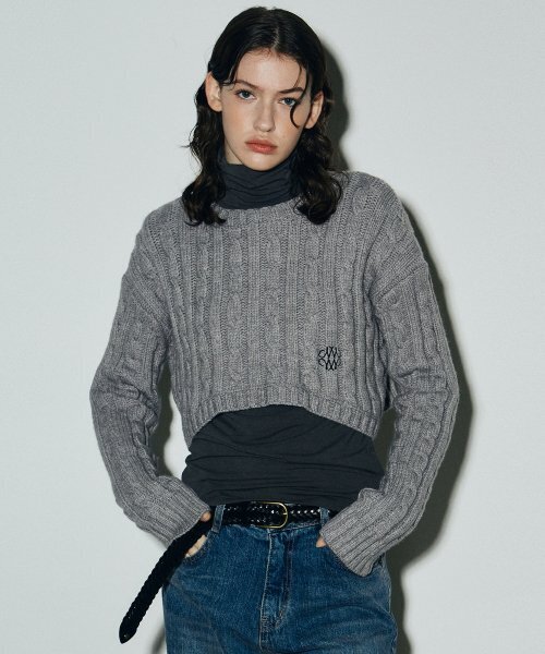 NICK&NICOLE(ニックアンドニコール)の「CROP CABLE SWEATER TOP_GRAY(ニット/セーター・レディース・その他・FREE)」の1枚目の写真
