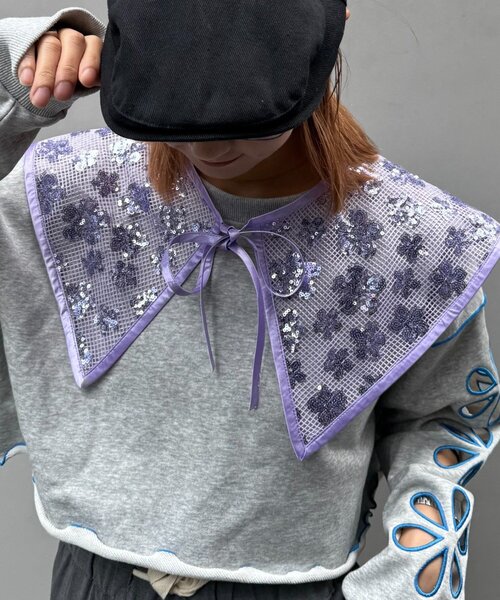 HELLO.SANFRANCISCO(ハローサンフランシスコ)の「■【HELLO.SANFRANCISCO/ハローサンフランシスコ】スパンコール付け衿(付け襟・レディース・サックスブルー/パープル/グリーン・ONE SIZE)」の3枚目の写真