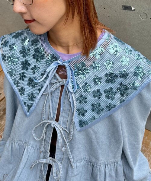 HELLO.SANFRANCISCO(ハローサンフランシスコ)の「■【HELLO.SANFRANCISCO/ハローサンフランシスコ】スパンコール付け衿(付け襟・レディース・サックスブルー/パープル/グリーン・ONE SIZE)」の2枚目の写真