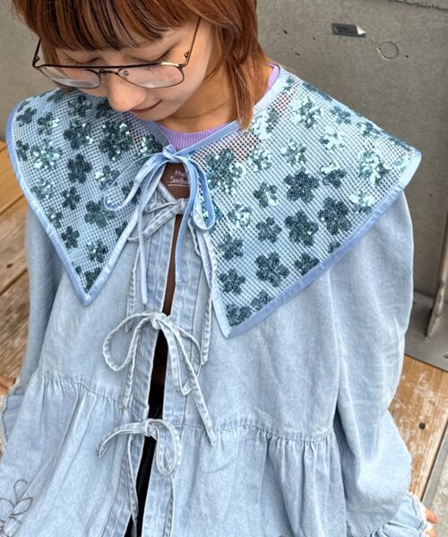 HELLO.SANFRANCISCO(ハローサンフランシスコ)の「■【HELLO.SANFRANCISCO/ハローサンフランシスコ】スパンコール付け衿(付け襟・レディース・サックスブルー/パープル/グリーン・ONE SIZE)」の19枚目の写真