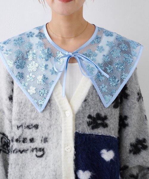 HELLO.SANFRANCISCO(ハローサンフランシスコ)の「■【HELLO.SANFRANCISCO/ハローサンフランシスコ】スパンコール付け衿(付け襟・レディース・サックスブルー/パープル/グリーン・ONE SIZE)」の6枚目の写真