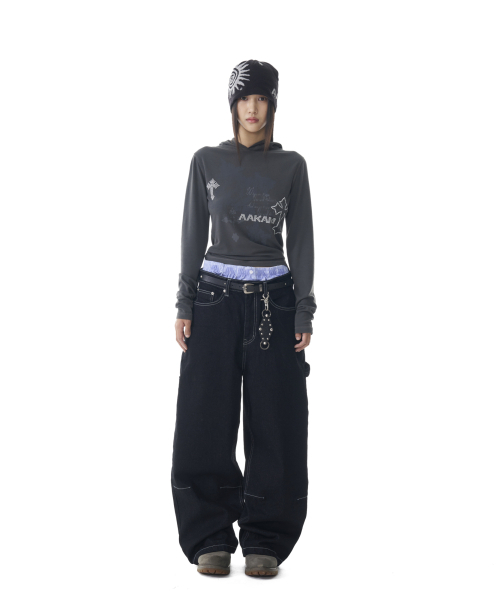 AAKAM(アーカム)の「Needlework Carpenter Denim Pants (Black)(デニムパンツ・レディース・ブラック・1/2)」の6枚目の写真