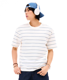 ユニセックスストライプ半袖Tシャツ-アイボリー