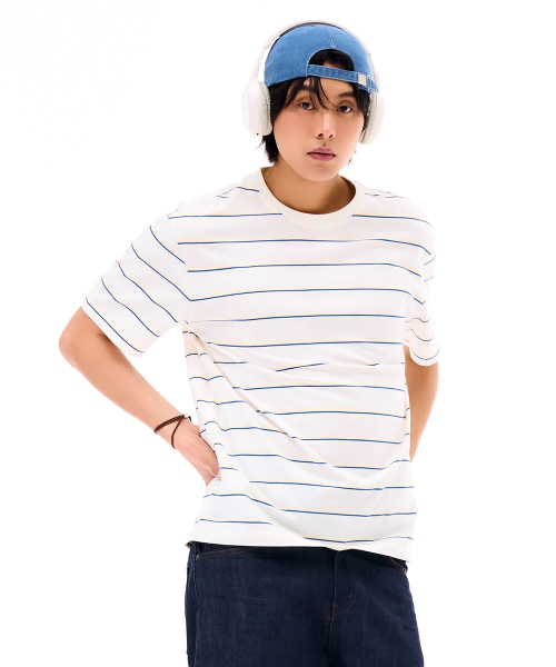 CHASECULT(チェイスカルト)の「ユニセックスストライプ半袖Tシャツ-アイボリー(Tシャツ/カットソー・メンズ・オートミール・90/100/95/105)」の3枚目の写真