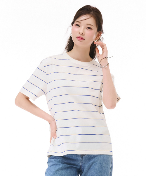 CHASECULT(チェイスカルト)の「ユニセックスストライプ半袖Tシャツ-アイボリー(Tシャツ/カットソー・メンズ・オートミール・90/100/95/105)」の4枚目の写真