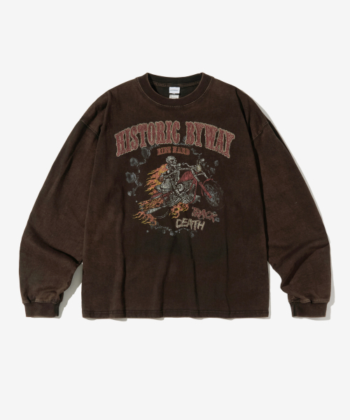OUTSTANDING(アウトスタンディング)の「MOT SERIES LONG SLEEVE(DEATH TRACK)_VINTAGE BLACK(Tシャツ/カットソー・メンズ・その他・MEDIUM)」の1枚目の写真