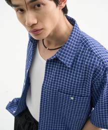 TRIP LE SENS（トリップ ル センス）の「ウォッシャブルレイヤードチェックハーフシャツ_グレーシャーブルー（シャツ/ブラウス）」