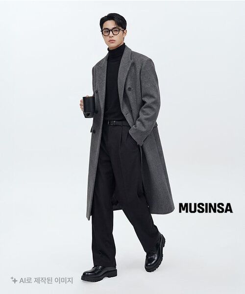 MUSINSA STANDARD（ムシンサスタンダード）の「カシミアブレンドパパショルダーダブルロングコート[ミディアムグレー]（チェスターコート・メンズ・その他・MEDIUM/LARGE/X-LARGE/XX-LARGE）」の3枚目の写真