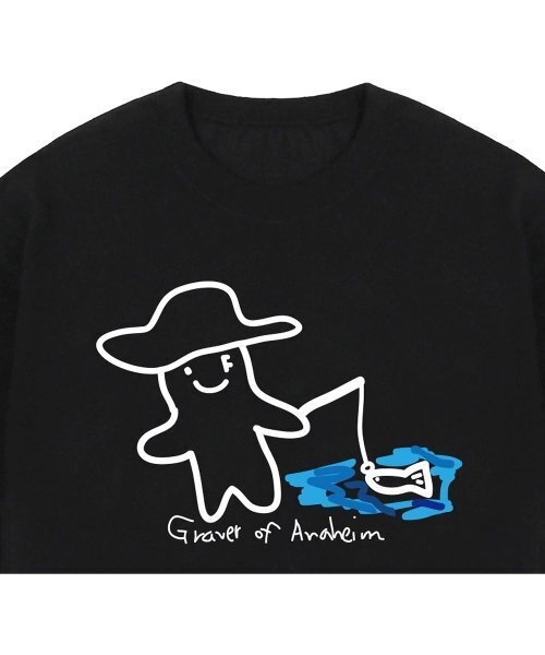 GRAVER（グレーバー）の「[UNISEX]ヒューマンドローイングフィッシュスマイルバンファルティ_ブラック（Tシャツ/カットソー・レディース・ブラック・LARGE/X-LARGE/SMALL/MEDIUM）」の2枚目の写真