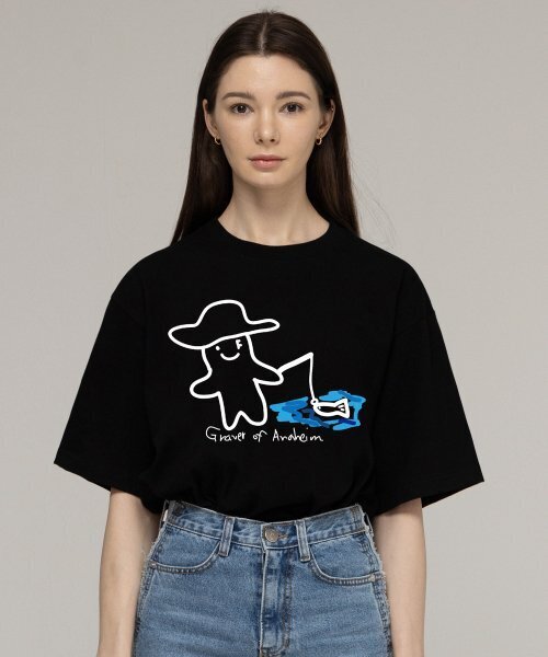 GRAVER（グレーバー）の「[UNISEX]ヒューマンドローイングフィッシュスマイルバンファルティ_ブラック（Tシャツ/カットソー・レディース・ブラック・LARGE/X-LARGE/SMALL/MEDIUM）」の3枚目の写真