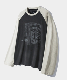 DIMITRI BLACK（ディミトリブラック）の「ラグラン配色ピグメントアートワークTシャツ_チャコール&クリーム（Tシャツ/カットソー）」