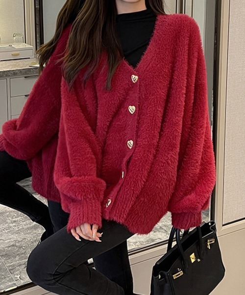 Miniministore(ミニミニストア)の「シャギーカーディガンゴールドボタン韓国風(カーディガン/ボレロ・レディース・ホワイト/ワインレッド/ブラック・FREE)」の1枚目の写真