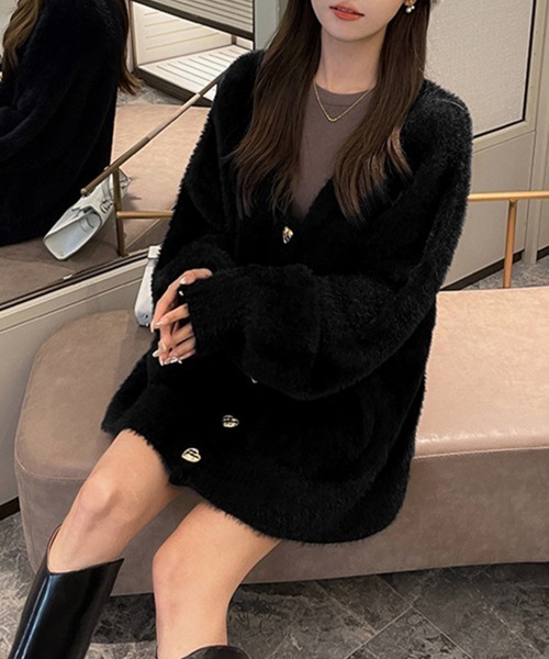 Miniministore(ミニミニストア)の「シャギーカーディガンゴールドボタン韓国風(カーディガン/ボレロ・レディース・ホワイト/ワインレッド/ブラック・FREE)」の7枚目の写真
