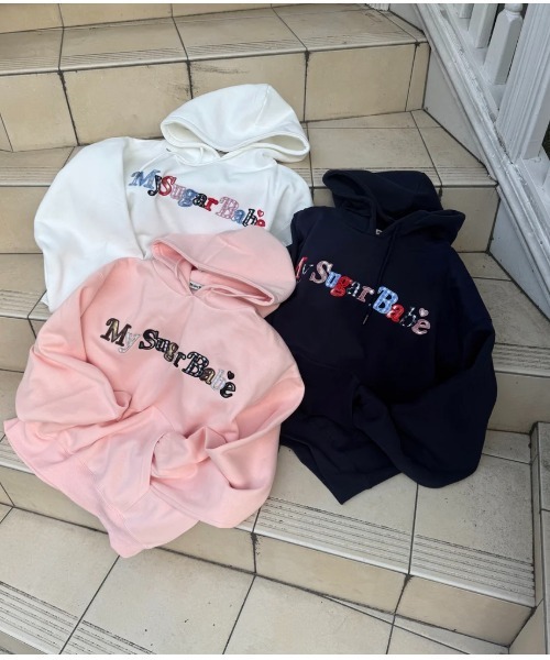 My sugar Babe（マイシュガーベイブ）の「Assort check logo hoodie（パーカー・メンズ・ピンク/ネイビー系/オフホワイト・MEDIUM/LARGE）」の11枚目の写真