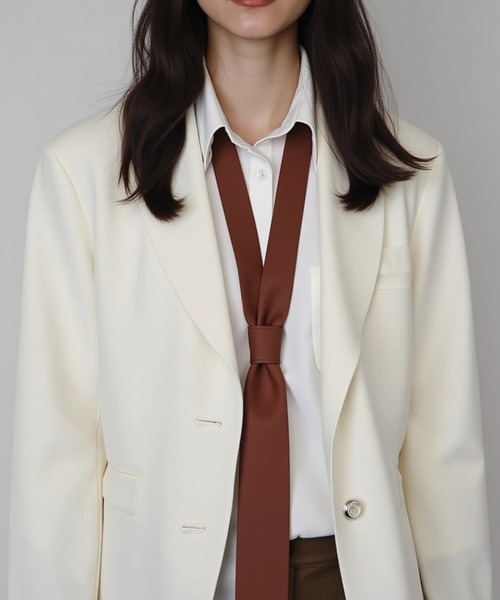 cammie(キャミー)の「オーバーサイズシンプルシャツネクタイセット(シャツ/ブラウス・レディース・グレー/アイボリー・M/L)」の3枚目の写真