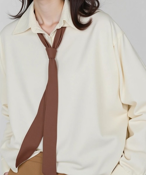 cammie(キャミー)の「オーバーサイズシンプルシャツネクタイセット(シャツ/ブラウス・レディース・グレー/アイボリー・M/L)」の5枚目の写真