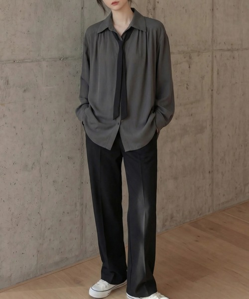 cammie(キャミー)の「オーバーサイズシンプルシャツネクタイセット(シャツ/ブラウス・レディース・グレー/アイボリー・M/L)」の12枚目の写真