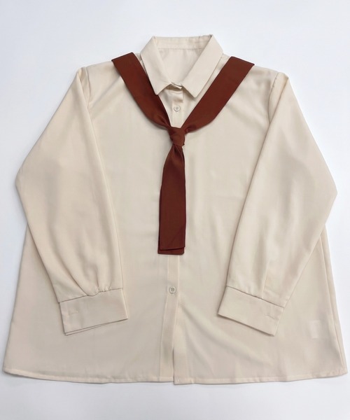 cammie(キャミー)の「オーバーサイズシンプルシャツネクタイセット(シャツ/ブラウス・レディース・グレー/アイボリー・M/L)」の15枚目の写真
