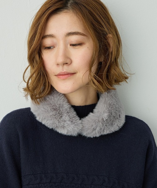 Petit Honfleur(プチオンフルール)の「ファーティペット【マグネットで簡単着脱】(ストール/ショール・レディース・グレー/アイボリー/モカ・フリー)」の4枚目の写真