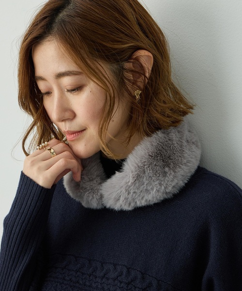 Petit Honfleur(プチオンフルール)の「ファーティペット【マグネットで簡単着脱】(ストール/ショール・レディース・グレー/アイボリー/モカ・フリー)」の5枚目の写真