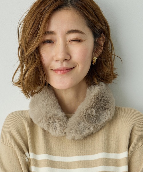 Petit Honfleur(プチオンフルール)の「ファーティペット【マグネットで簡単着脱】(ストール/ショール・レディース・グレー/アイボリー/モカ・フリー)」の10枚目の写真