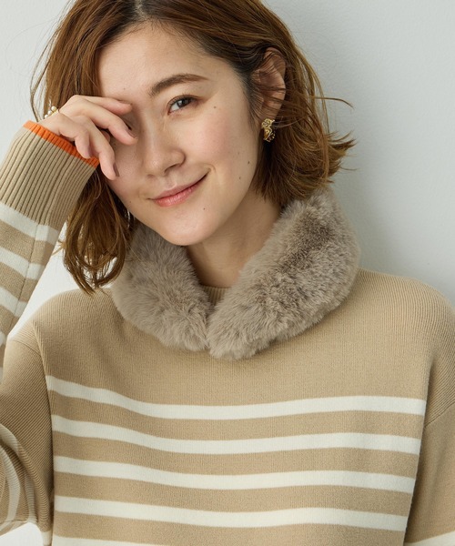 Petit Honfleur(プチオンフルール)の「ファーティペット【マグネットで簡単着脱】(ストール/ショール・レディース・グレー/アイボリー/モカ・フリー)」の12枚目の写真