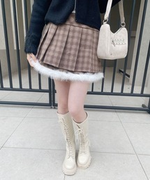 ファー付きチェックプリーツスカート
