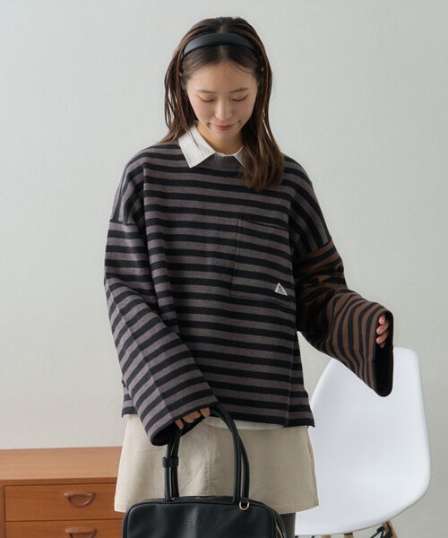 GEVACO（ゲバコ）の「【GEVACO】ショートボーダーニットプルオーバー（ニット/セーター・レディース・レッド/ブルー系その他/チャコールグレー・ONE SIZE）」の6枚目の写真