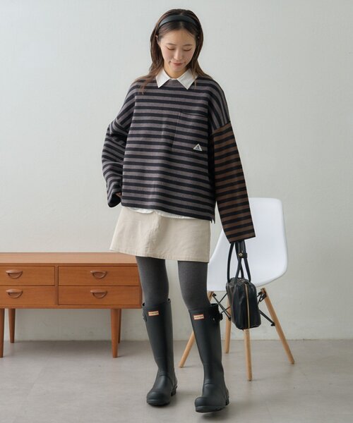 GEVACO（ゲバコ）の「【GEVACO】ショートボーダーニットプルオーバー（ニット/セーター・レディース・レッド/ブルー系その他/チャコールグレー・ONE SIZE）」の11枚目の写真