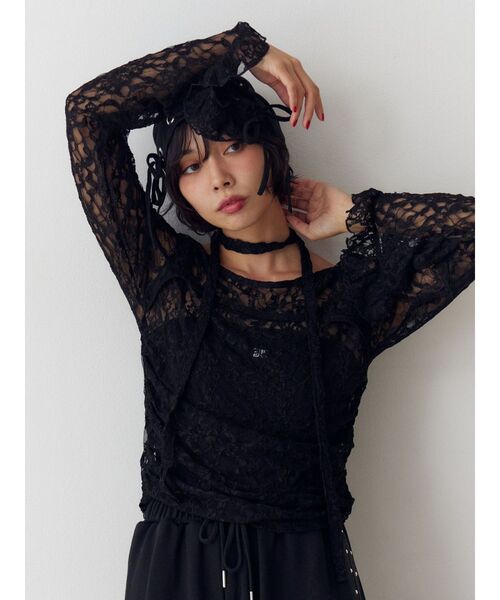 jouetie（ジュエティ）の「カットアウトレーストップス（Tシャツ/カットソー・レディース・ブラック/オフホワイト/ミント・MEDIUM）」の17枚目の写真