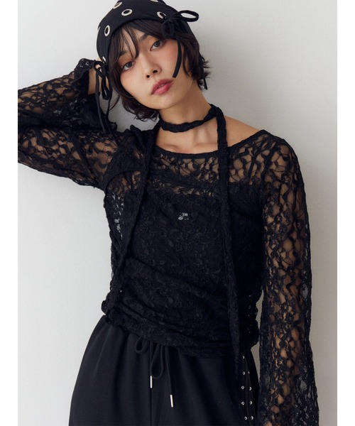 jouetie（ジュエティ）の「カットアウトレーストップス（Tシャツ/カットソー・レディース・ブラック/オフホワイト/ミント・MEDIUM）」の3枚目の写真