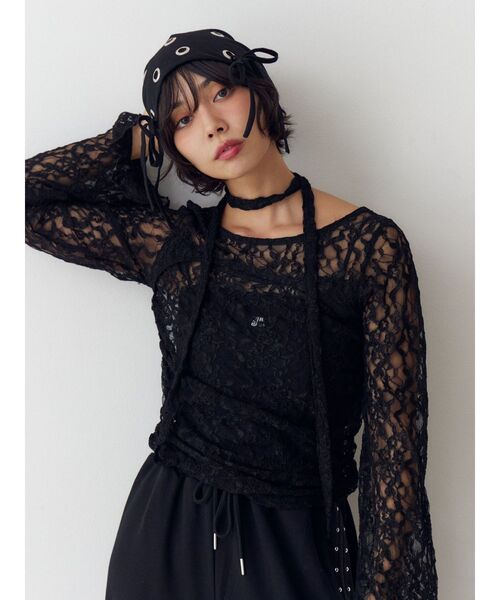 jouetie（ジュエティ）の「カットアウトレーストップス（Tシャツ/カットソー・レディース・ブラック/オフホワイト/ミント・MEDIUM）」の5枚目の写真