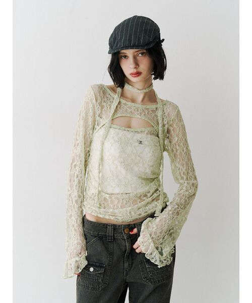 jouetie（ジュエティ）の「カットアウトレーストップス（Tシャツ/カットソー・レディース・ブラック/オフホワイト/ミント・MEDIUM）」の4枚目の写真