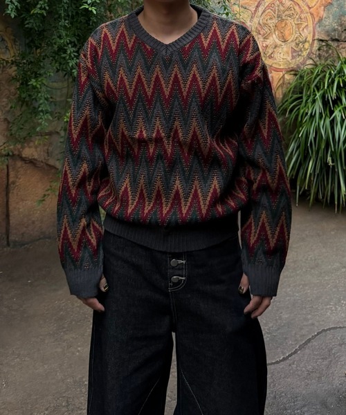 Gaphos (ガフォス)の「vネックジグザグパターンニット(ニット/セーター・メンズ・ブラック/その他・2/1)」の19枚目の写真