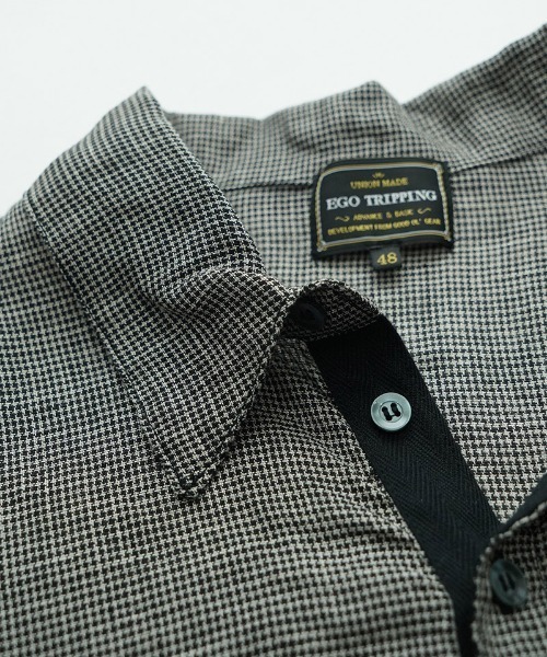 EGO TRIPPING(エゴトリッピング)の「ms6335- LINENSHEER POLO ポロシャツ(666605)(ポロシャツ・メンズ・ブラック/ハウンドトゥース・46/48)」の3枚目の写真