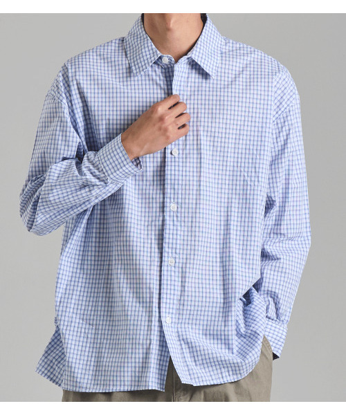 BUTTON SEOUL(ボタンソウル)の「サイドラインプリーツチェックシャツ(スカイブルー)(シャツ/ブラウス・メンズ・その他・MEDIUM/LARGE/X-LARGE)」の1枚目の写真