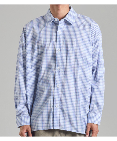 BUTTON SEOUL(ボタンソウル)の「サイドラインプリーツチェックシャツ(スカイブルー)(シャツ/ブラウス・メンズ・その他・MEDIUM/LARGE/X-LARGE)」の2枚目の写真