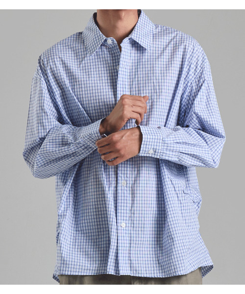 BUTTON SEOUL(ボタンソウル)の「サイドラインプリーツチェックシャツ(スカイブルー)(シャツ/ブラウス・メンズ・その他・MEDIUM/LARGE/X-LARGE)」の6枚目の写真