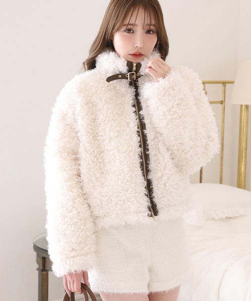 one after another NICE CLAUP（ワンアフターアナザーナイスクラップ）の「プードルショートブルゾン（その他アウター・レディース・キャメル/ピンク/アイボリー・FREE）」の2枚目の写真