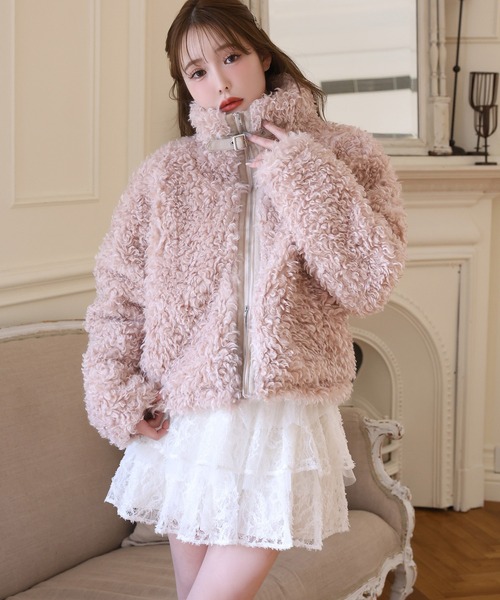 one after another NICE CLAUP（ワンアフターアナザーナイスクラップ）の「プードルショートブルゾン（その他アウター・レディース・キャメル/ピンク/アイボリー・FREE）」の13枚目の写真