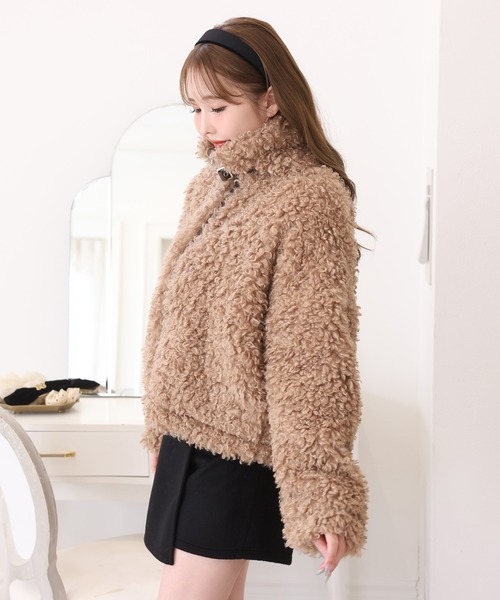 one after another NICE CLAUP（ワンアフターアナザーナイスクラップ）の「プードルショートブルゾン（その他アウター・レディース・キャメル/ピンク/アイボリー・FREE）」の14枚目の写真