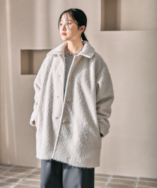LEPSIM（レプシィム）の「シャギーミドルコート　612813（その他アウター・レディース・オフホワイト/チャコールグレー・FREE）」の2枚目の写真