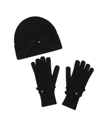 NITINA（ニティナ）の「Lovely Ribbon Beanie &amp; Fingerhole Ribbon Gloves Gift Set (BK)（手袋）」