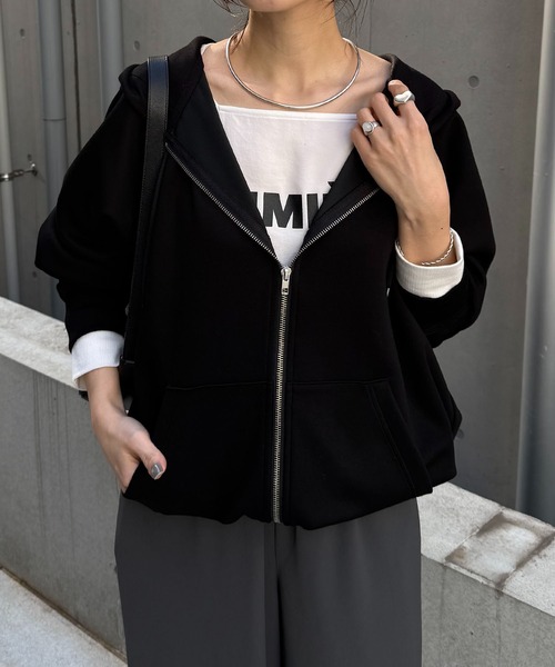 COLLAGE GALLARDAGALANTE（コラージュガリャルダガランテ）の「ポンチダブルジップパーカー/セットアップ可/WEB限定（パーカー・レディース・チャコールグレー/ブラック/ホワイト・FREE）」の3枚目の写真