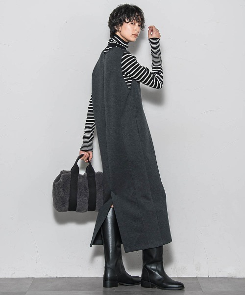 MAYSON GREY（メイソングレイ）の「【ノンアイロン】-3kg見えIラインワンピース≪手洗い可能≫（ワンピース・レディース・ブラック/チャコールグレー・M）」の8枚目の写真