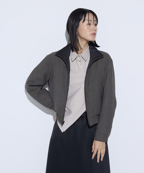 COMME CA(コムサ)の「〔 TALLサイズ 〕 ドビーガンクラブチェック リバーシブルショートダウンブルゾン(ダウンジャケット/コート・レディース・ブラウン/グレー・15号)」の3枚目の写真