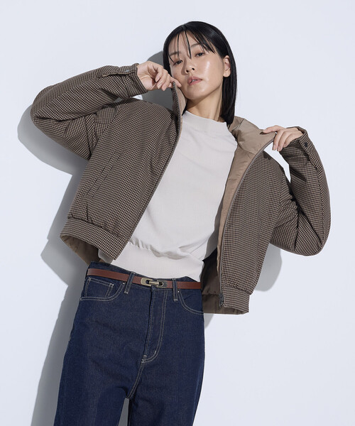 COMME CA(コムサ)の「〔 TALLサイズ 〕 ドビーガンクラブチェック リバーシブルショートダウンブルゾン(ダウンジャケット/コート・レディース・ブラウン/グレー・15号)」の12枚目の写真