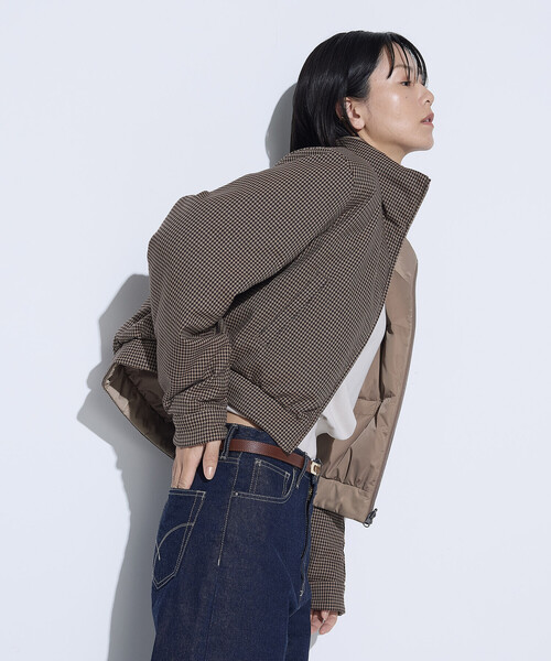 COMME CA(コムサ)の「〔 TALLサイズ 〕 ドビーガンクラブチェック リバーシブルショートダウンブルゾン(ダウンジャケット/コート・レディース・ブラウン/グレー・15号)」の14枚目の写真