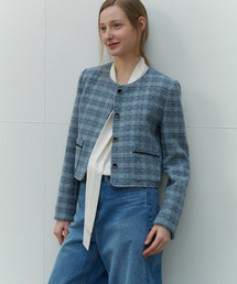 TWEED CROP JACKET - SKYBLUE